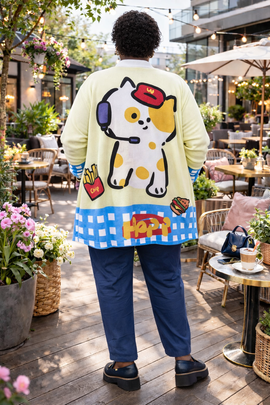 Gilet boutonné, chatons et burgers