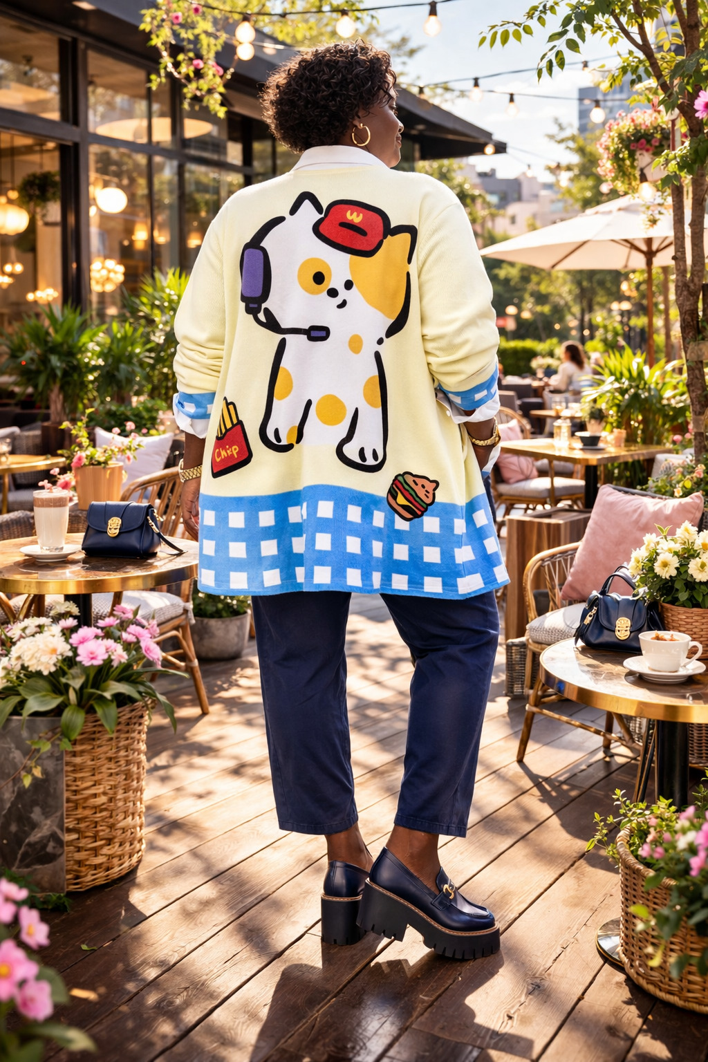 Gilet boutonné, chatons et burgers