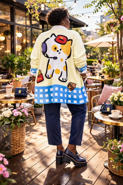 Gilet boutonné, chatons et burgers