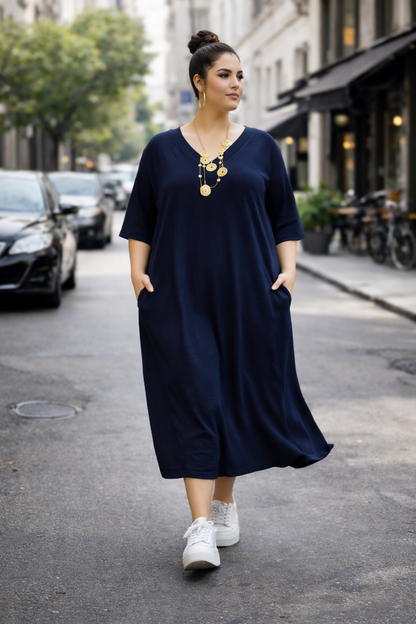 Robe ample col V crêpe de viscose
