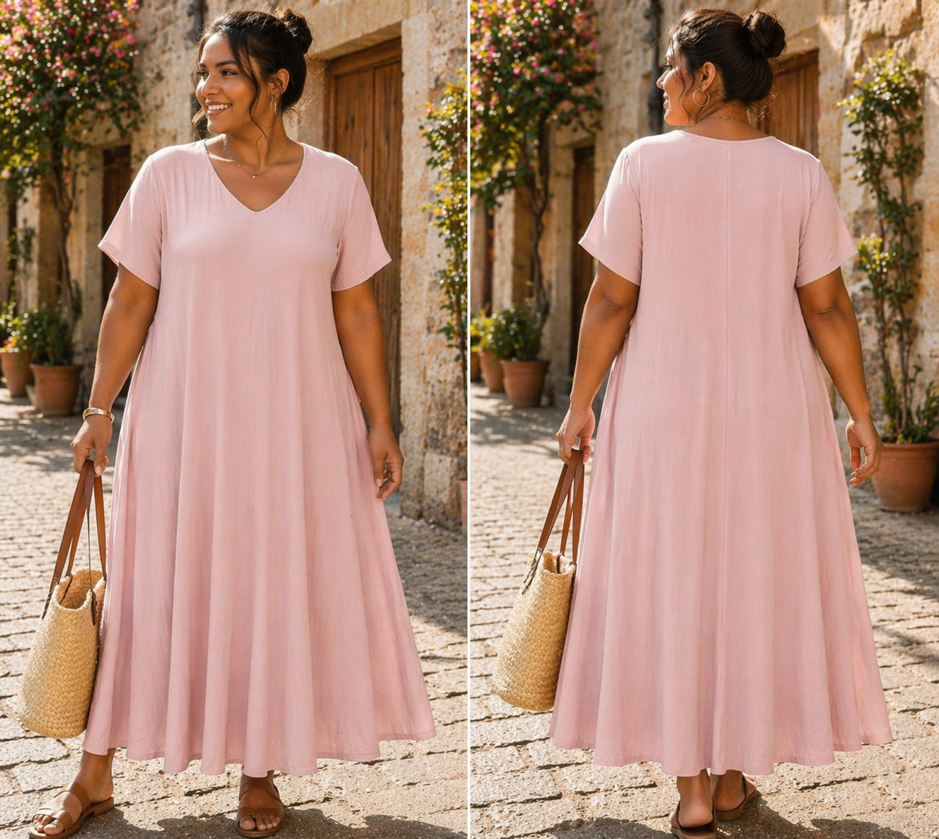 Robe longue col V , coupe évasée