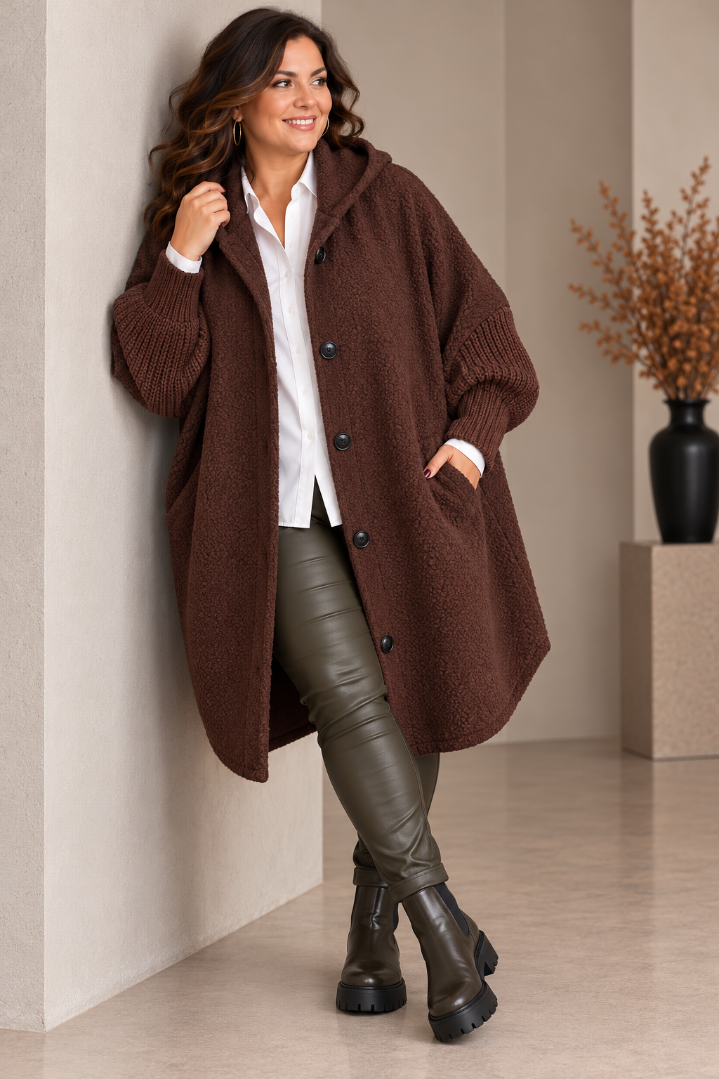 Manteau lainage bouclette et manches tricot