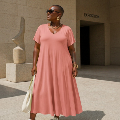 Robe longue col V , coupe évasée