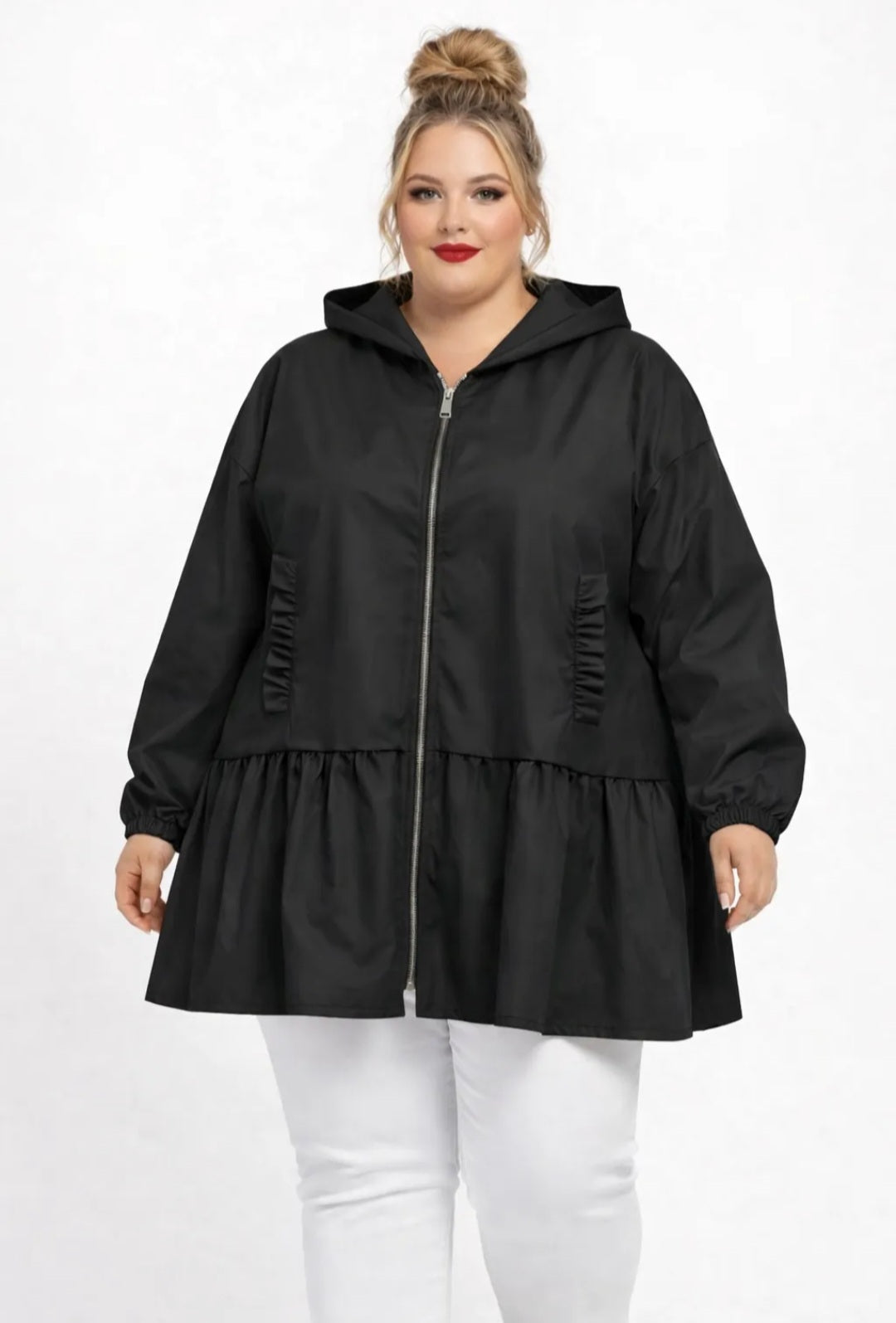Blouson trench zippé,  coupe péplum