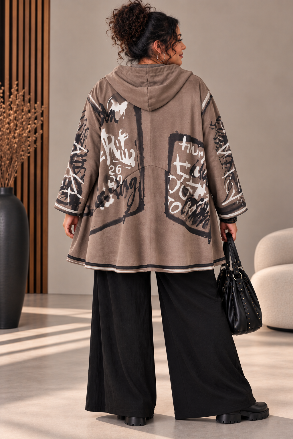 Parka suédine,  motifs "graffitis"