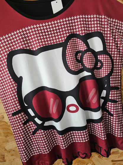 Teeshirt kitty bordeaux, noir , blanc