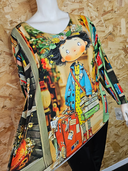 Teeshirt manches longues motif fillette à la bibliothèque