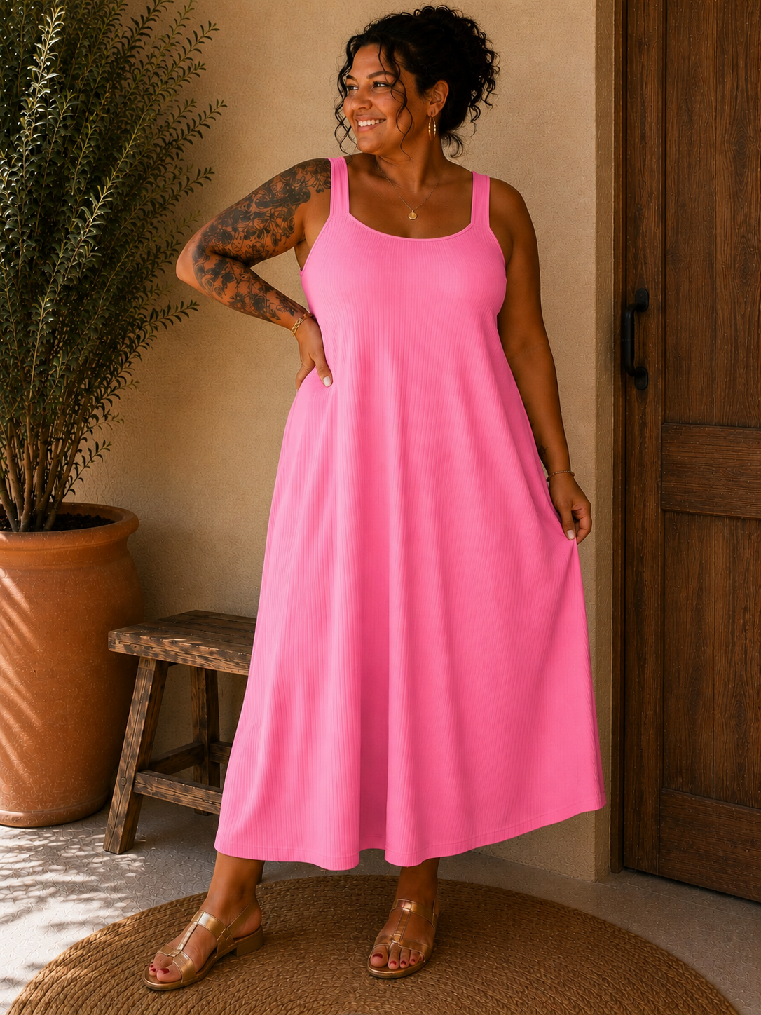 Robe maille côtelée à bretelles
