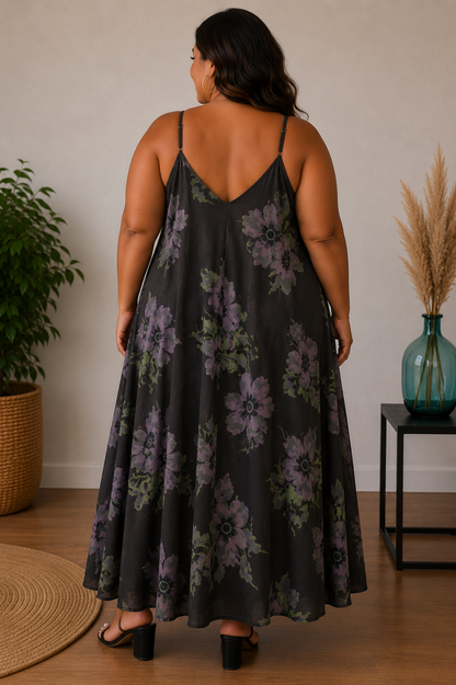 Robe évasée fleurie,  à bretelles