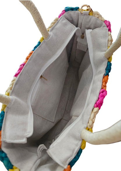 Sac cabas coloré en feuille de mais tissées