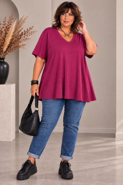 Teeshirt col V, coupe évasée