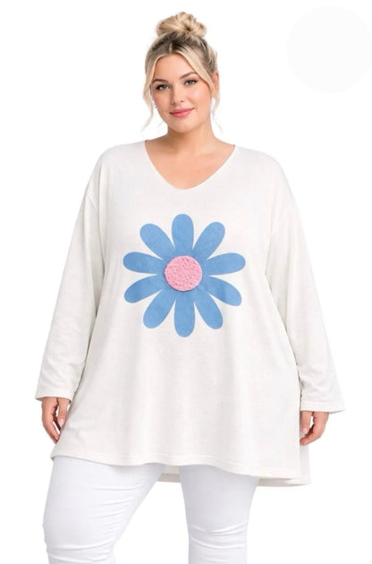 Pull fin grosse fleur centrale