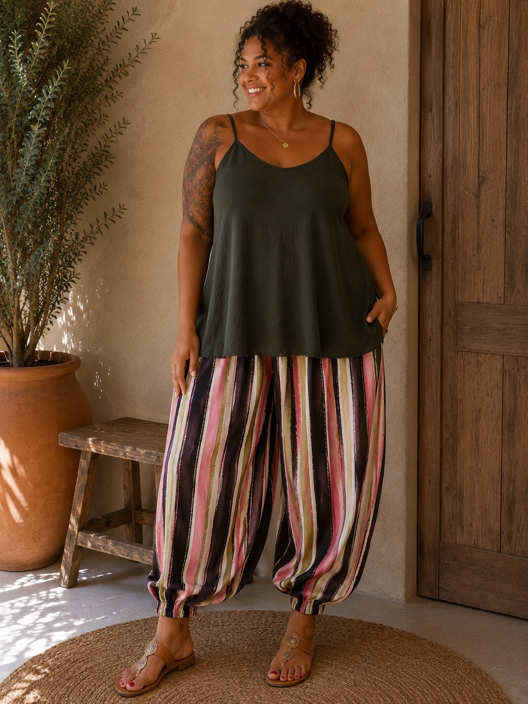 Pantalon bombacho rayé
