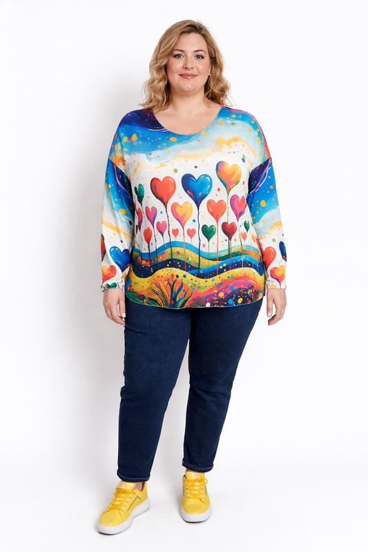 Pull fin coeurs multicolores
