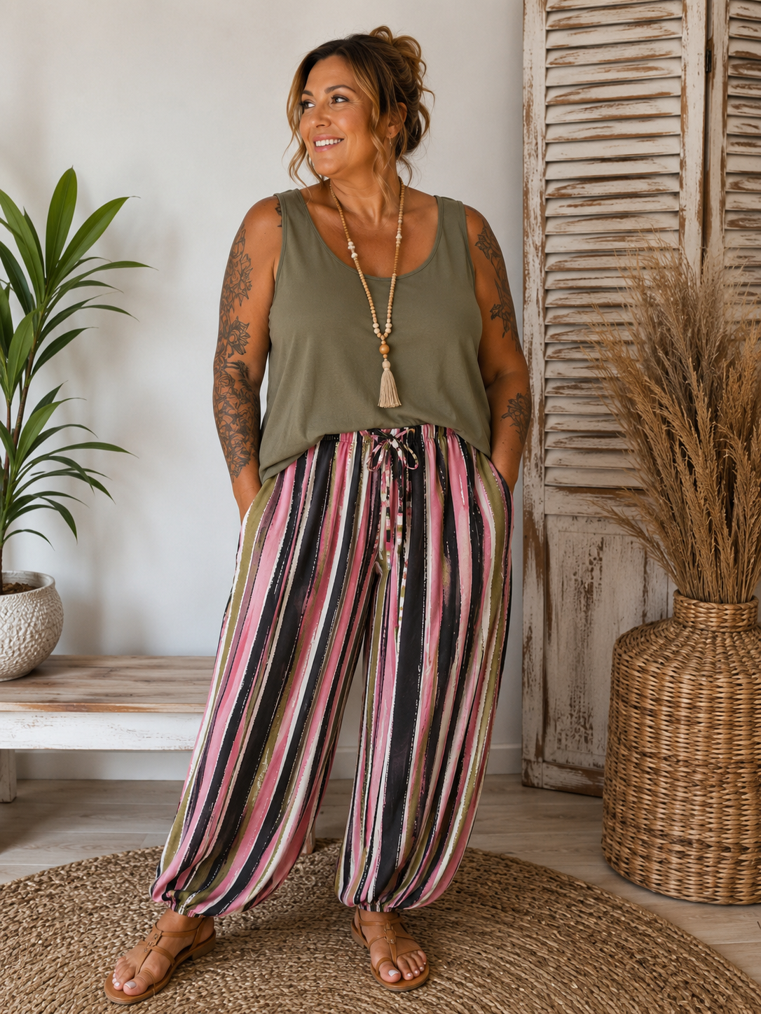 Pantalon bombacho rayé