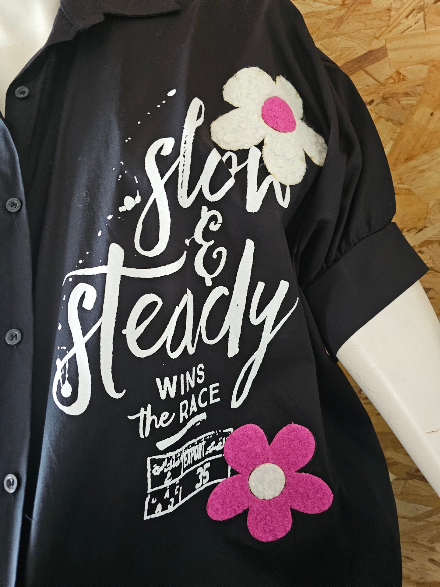 Chemise coton noir " flower patchs"