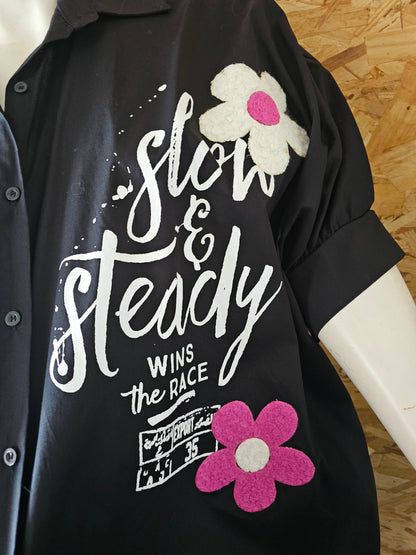 Chemise coton noir " flower patchs"