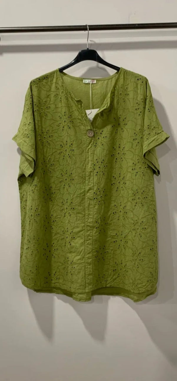 Tunique broderie anglaise vert pistache