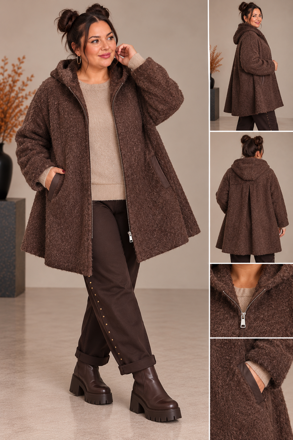 Manteau duveteux coupe trapèze