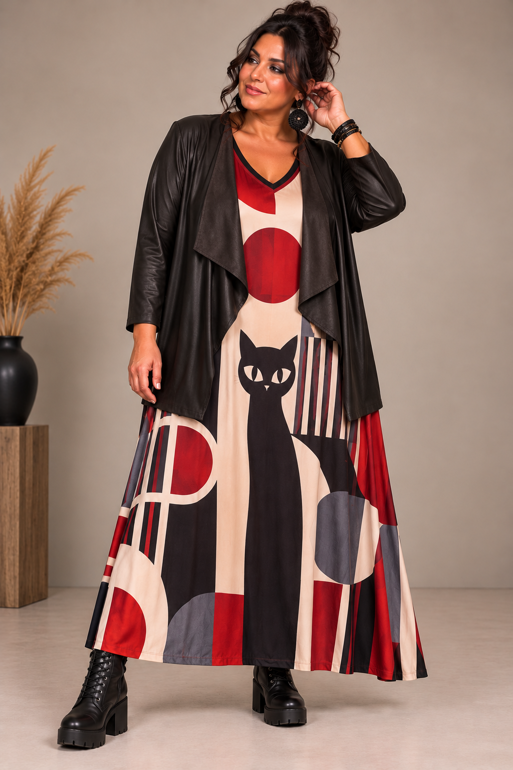Robe graphique chat stylisé