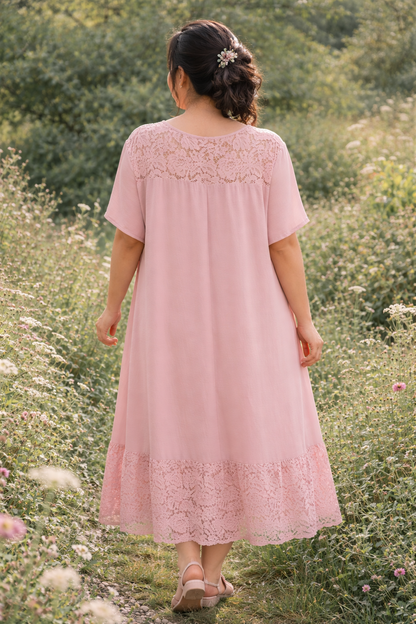 Robe mixte dentelle et crêpe de viscose