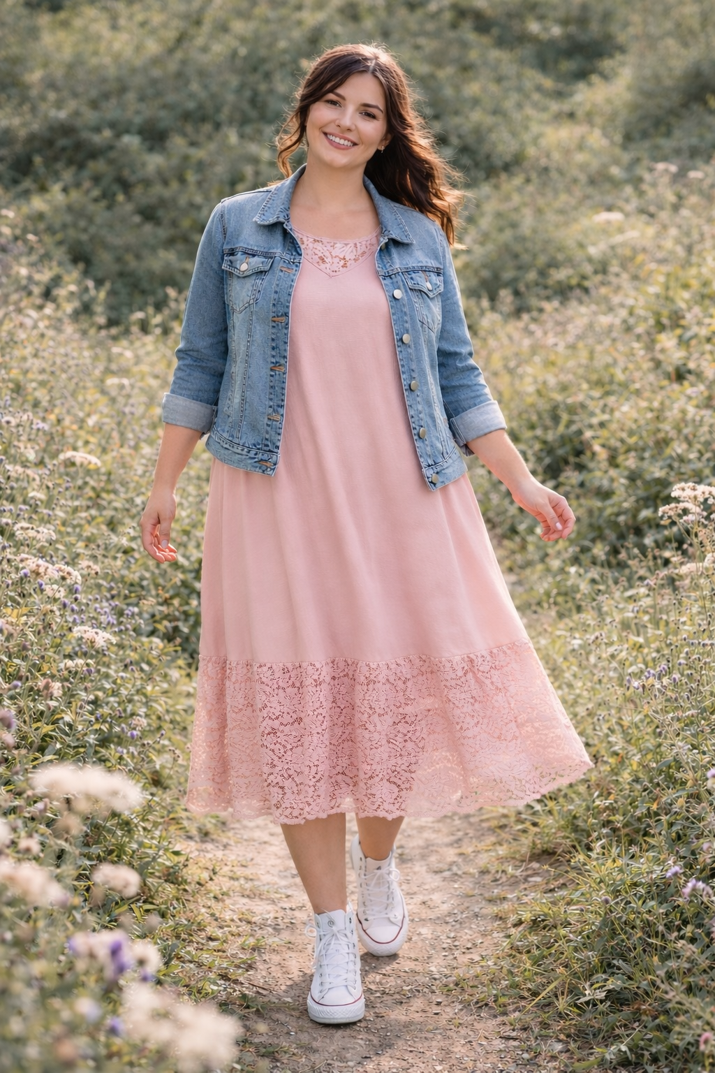 Robe mixte dentelle et crêpe de viscose