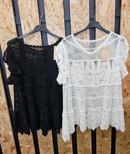 Haut ajouré de coton en crochet