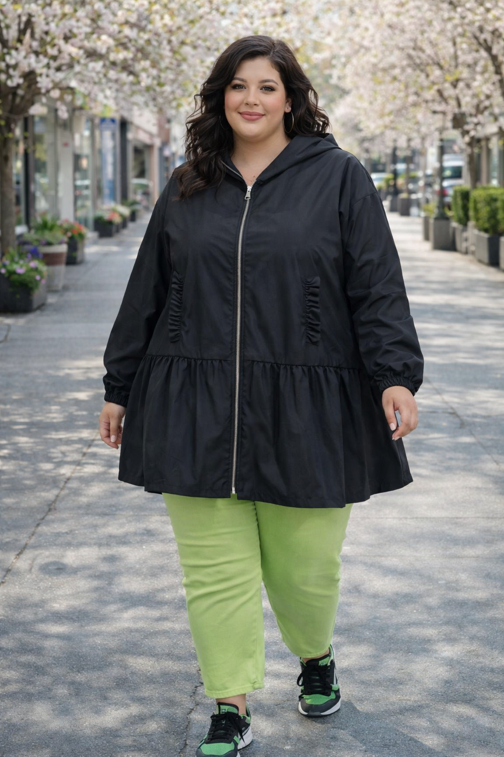 Blouson trench zippé,  coupe péplum