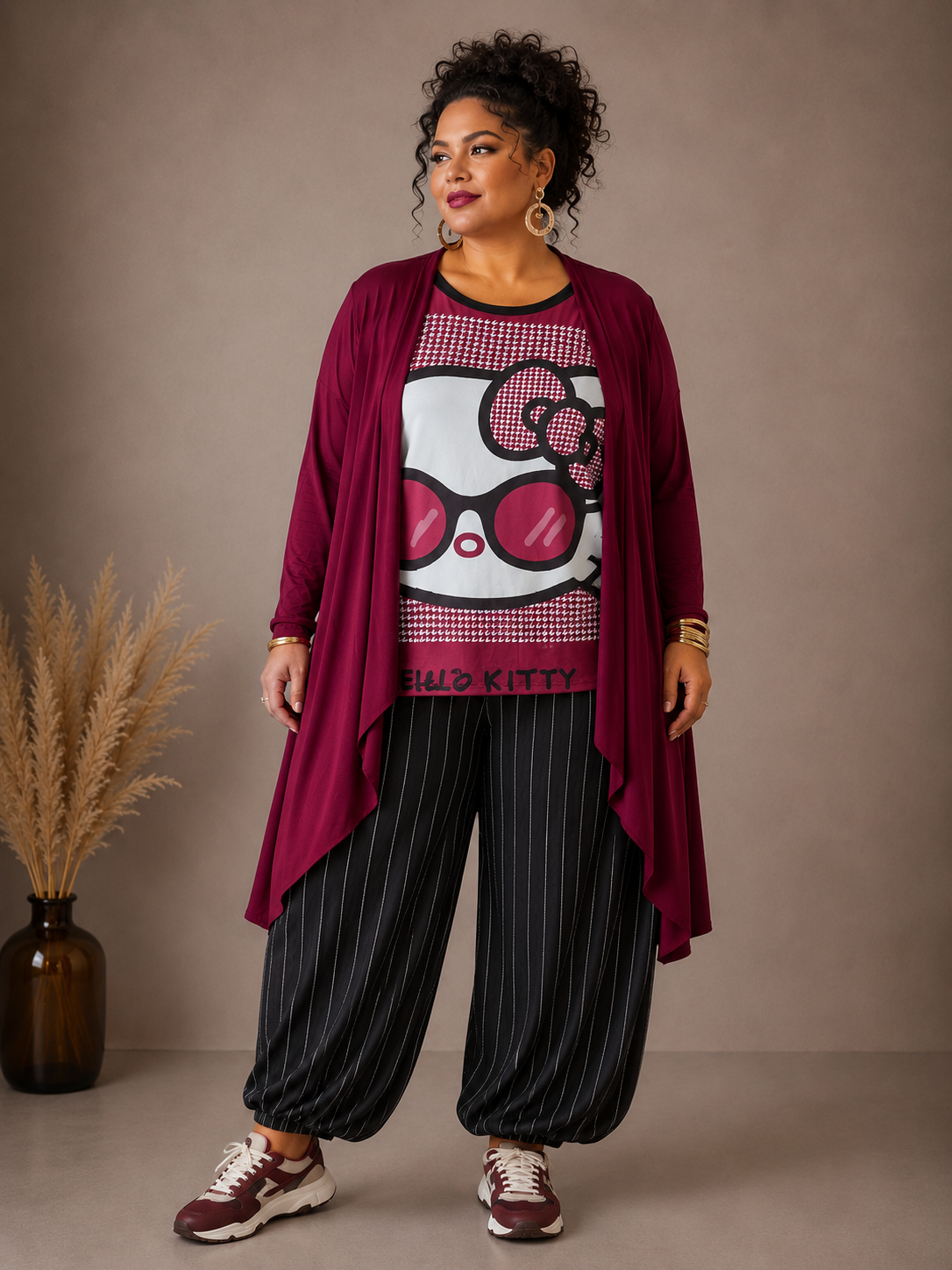 Teeshirt kitty bordeaux, noir , blanc