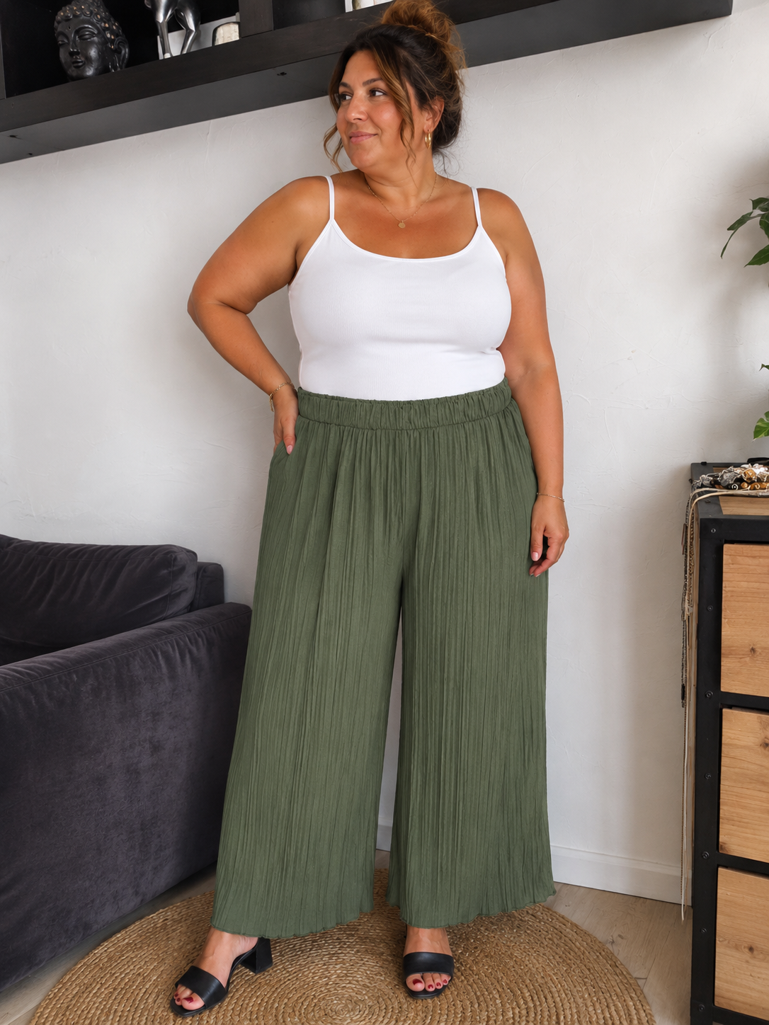 Pantalon effets plissage fin