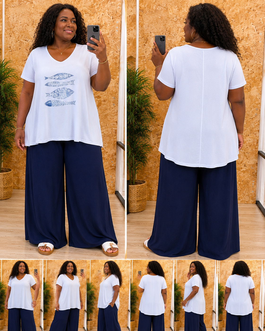 Teeshirt évasé blanc, flocage poissons