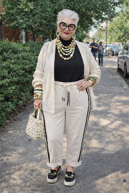 Pantalon milano ,2 bandes crème sur les côté