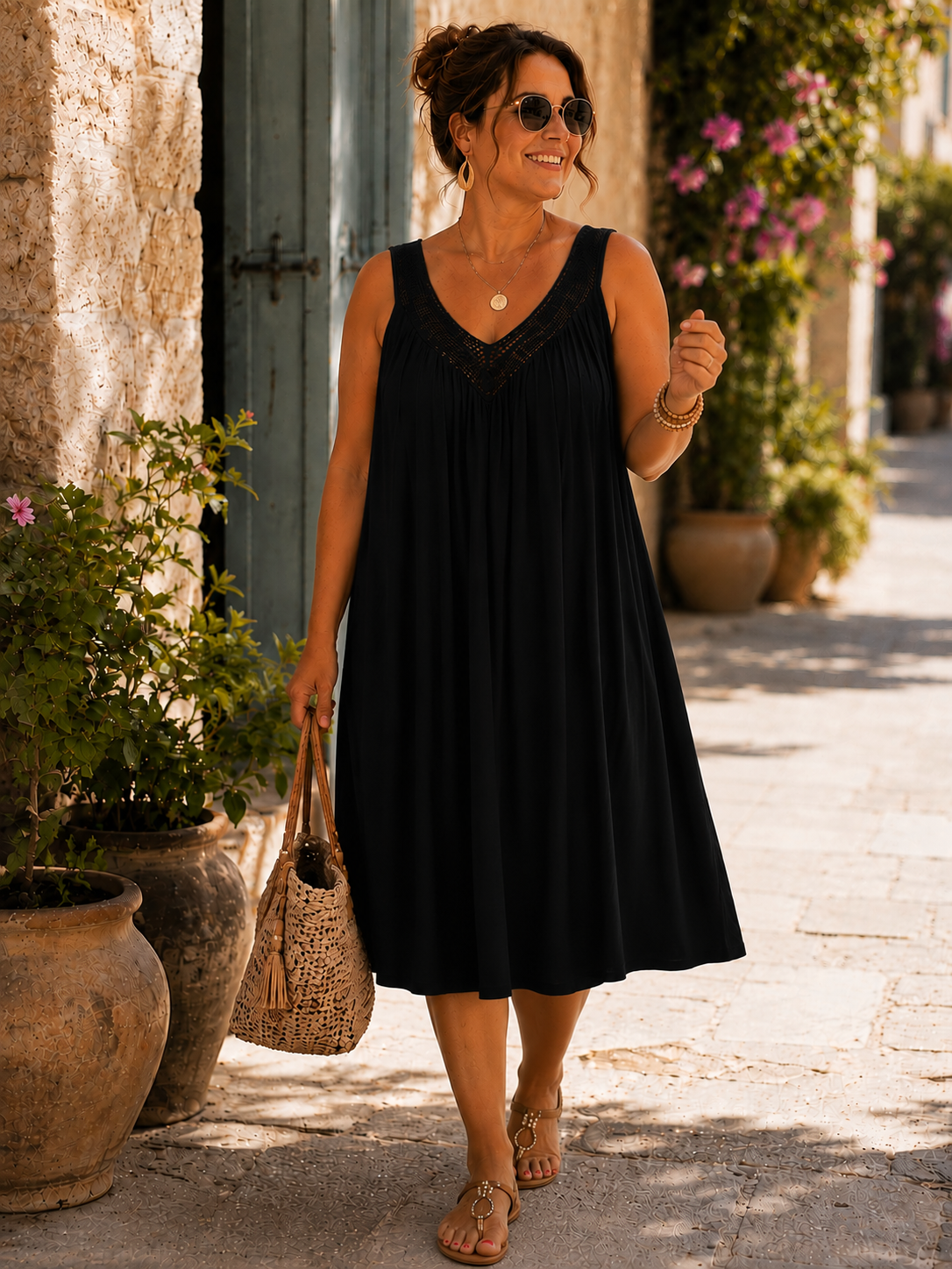 Robe mi longue légère, col V