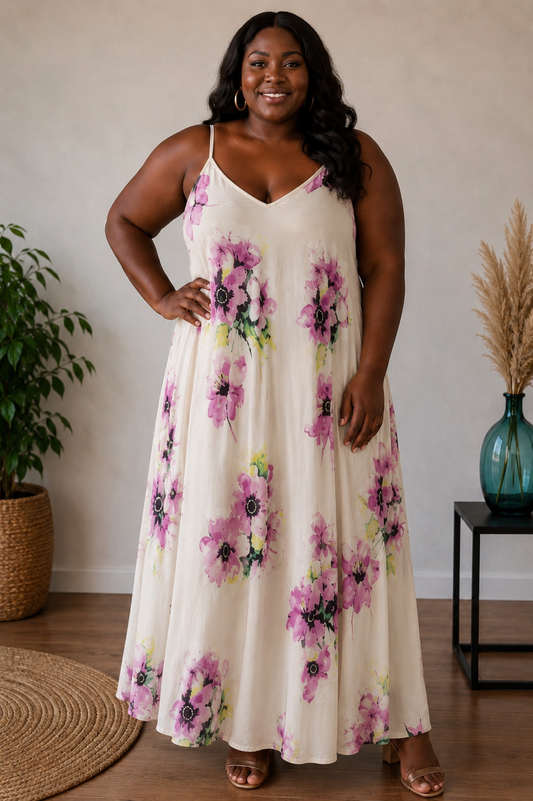Robe évasée fleurie,  à bretelles