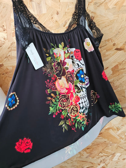 Debardeur calavera , bretelles de dentelle