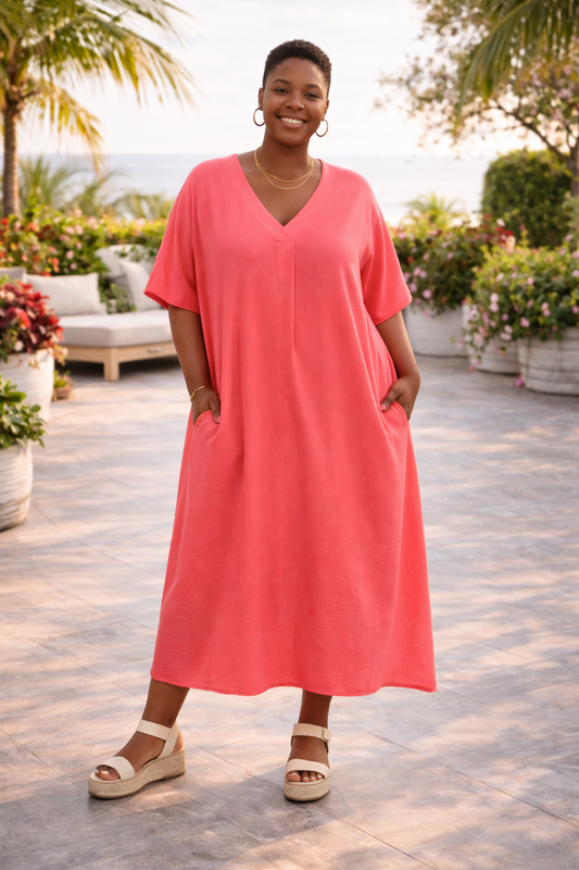 Robe ample col V crêpe de viscose