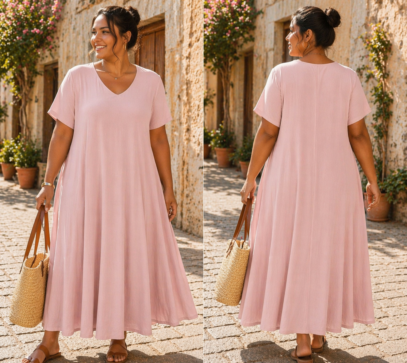 Robe longue col V , coupe évasée