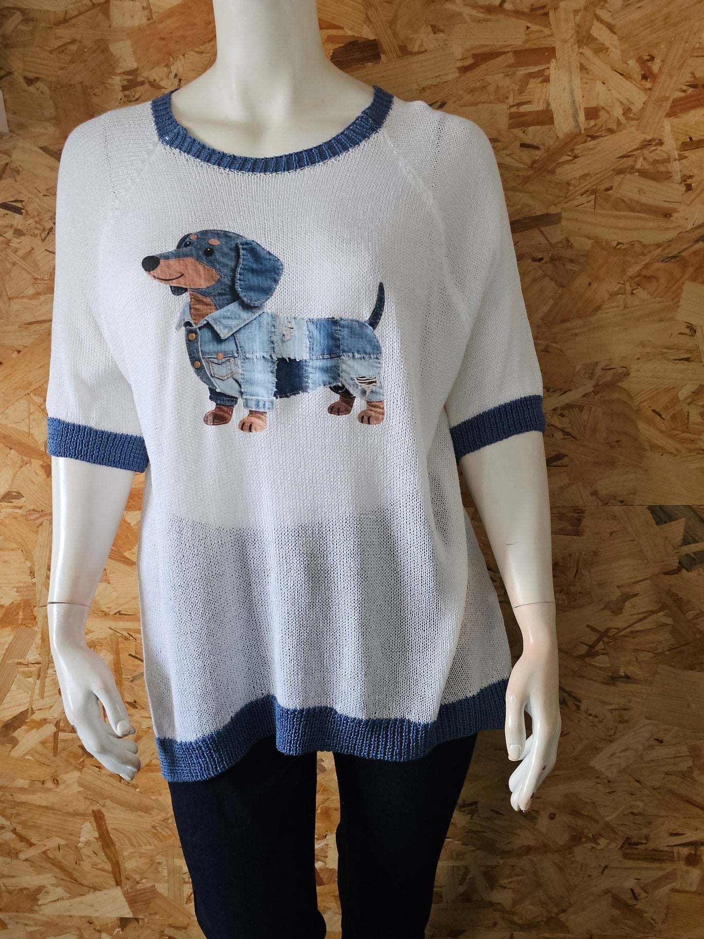 Pull teckel jean maille ajourée