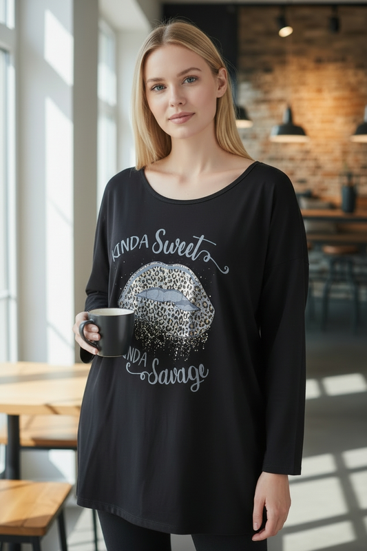 Teeshirt lèvres léopard manches longues