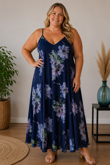 Robe évasée fleurie,  à bretelles