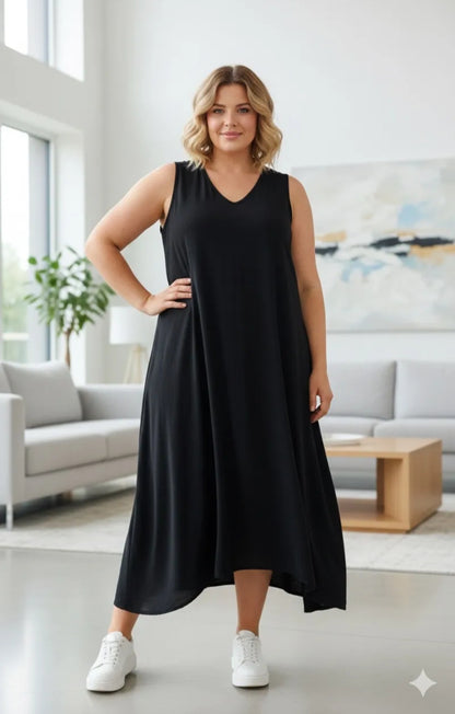 Robe longue noire sans manches
