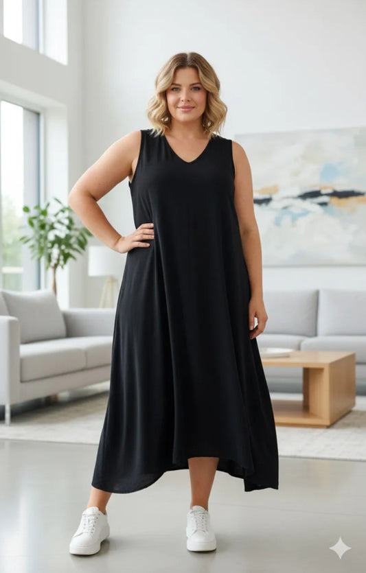 Robe longue noire sans manches