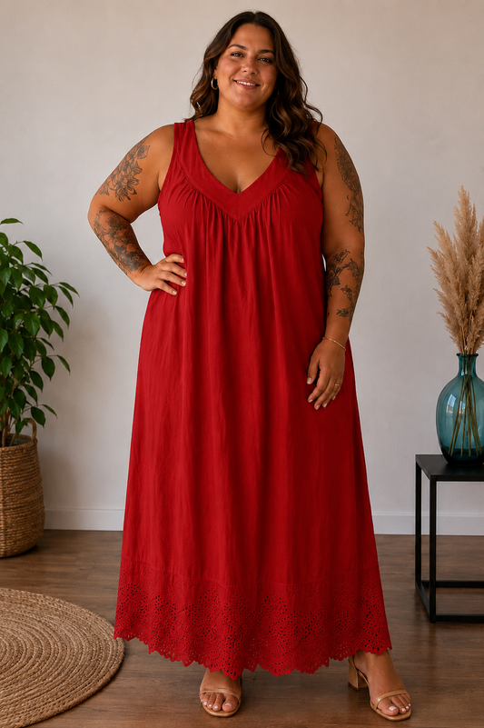 Robe longue coton et bas broderie anglaise