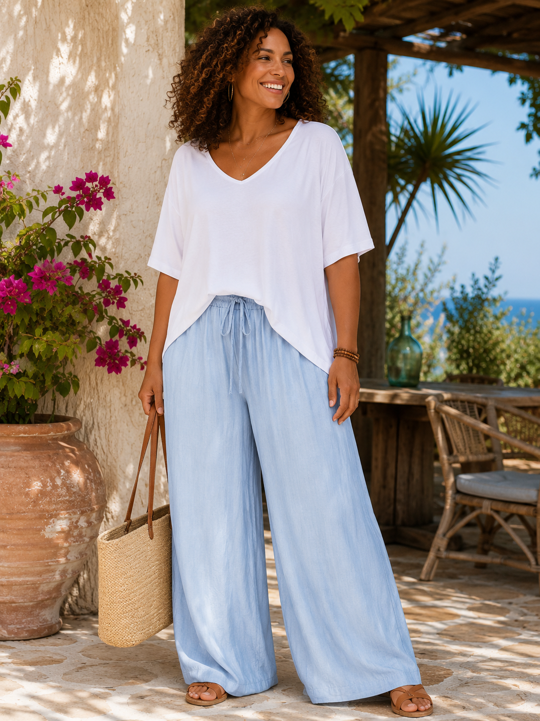 Pantalon palazzo couleurs jeans