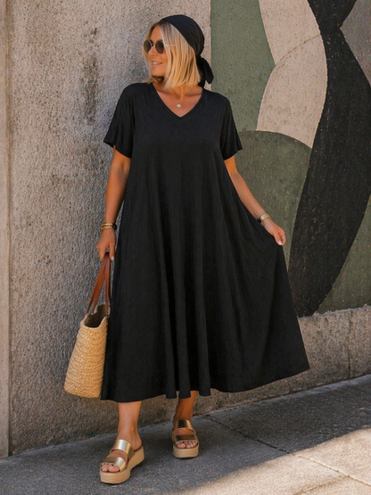 Robe longue col V , coupe évasée