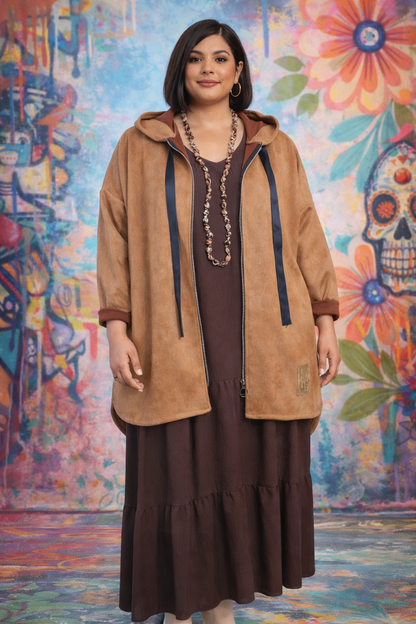 Parka Camel, suédine lycra