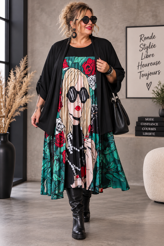 Robe plissée femme blonde stylisée