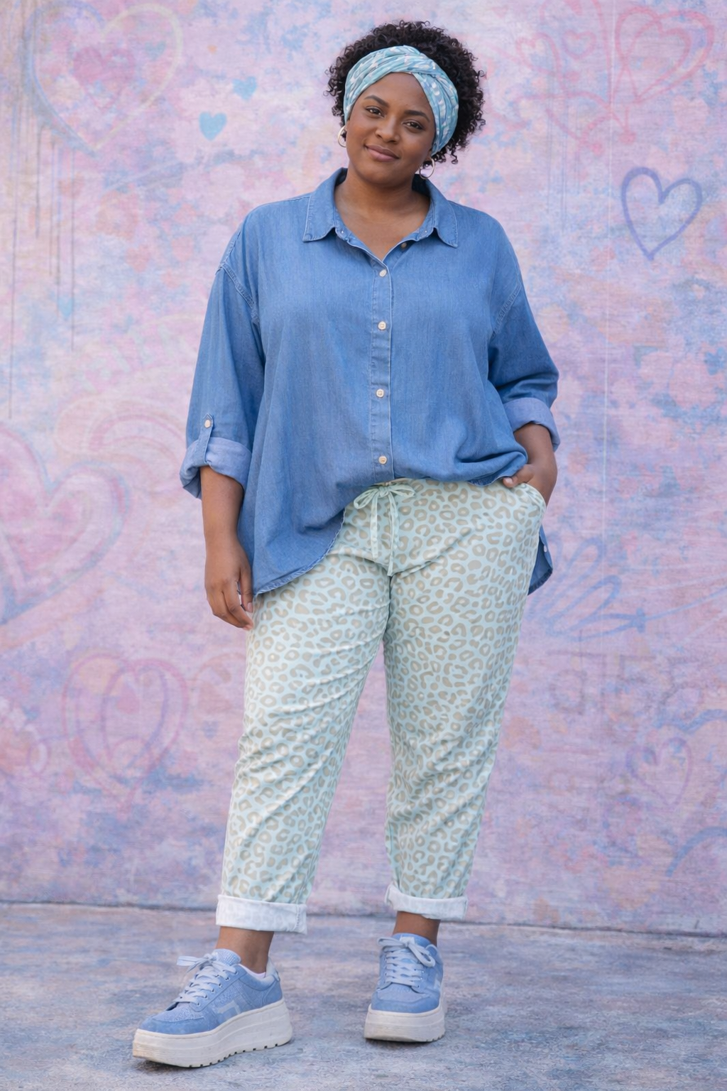 Pantalon ultra stretch léopard pastel