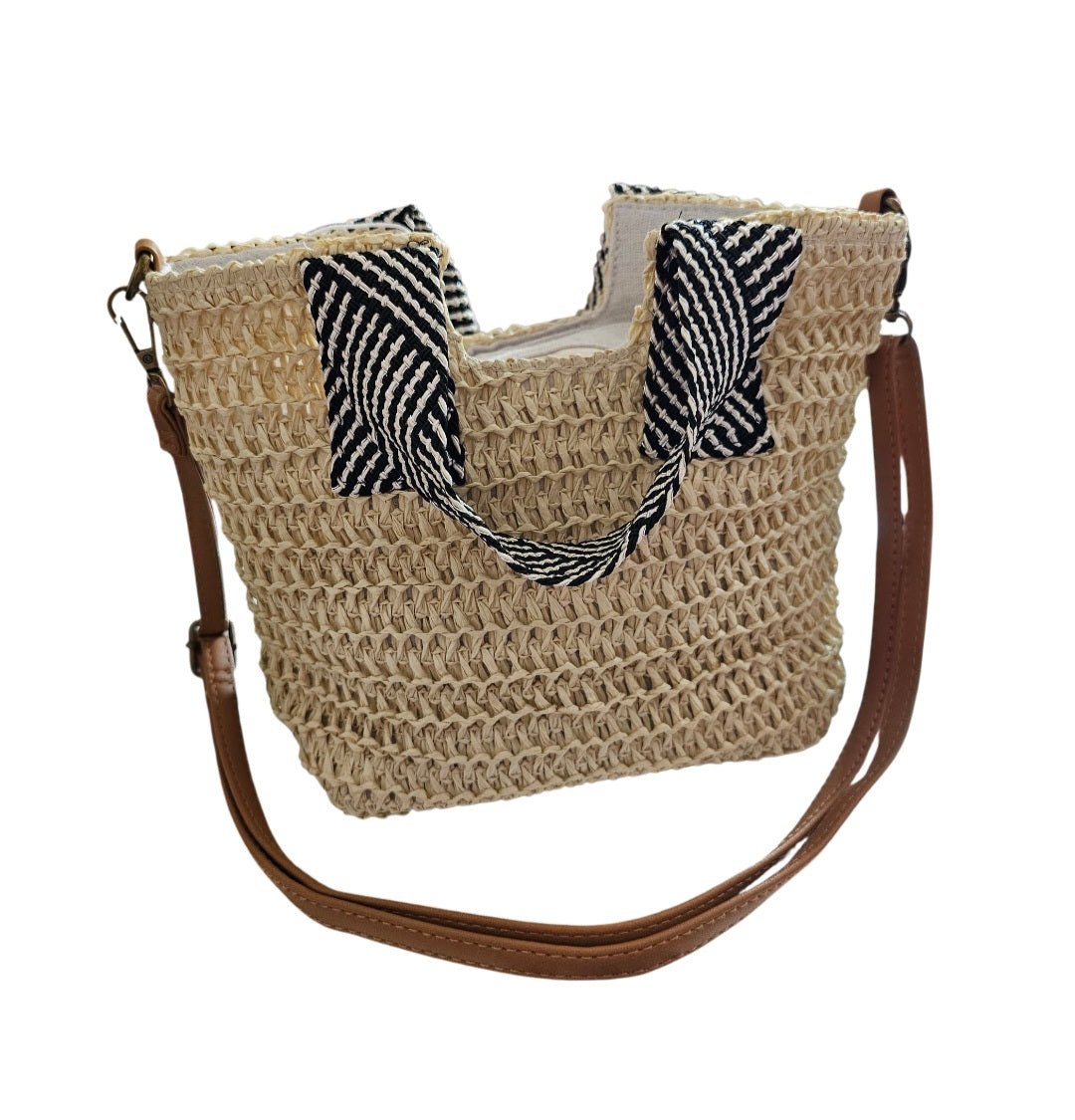 Sac de rafia , anses tissus bicolore