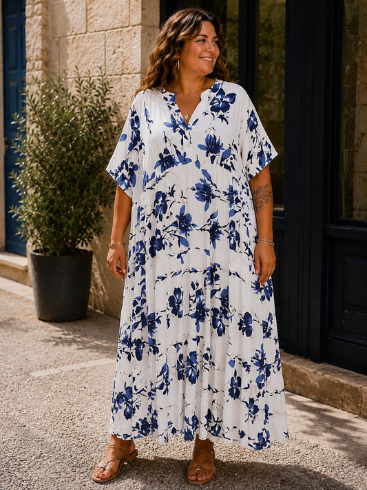 Robe longue ibiscus bleus